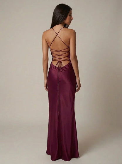 Nadine | Maxi Dress Pink Satin Pearl Embellished Halterneck for Women