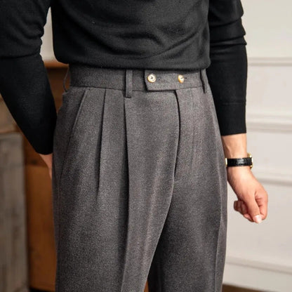 Dexter | Wool Trousers Grey High-Waisted Pleated for Men