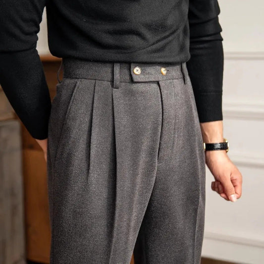 Dexter | Wool Trousers Grey High-Waisted Pleated for Men