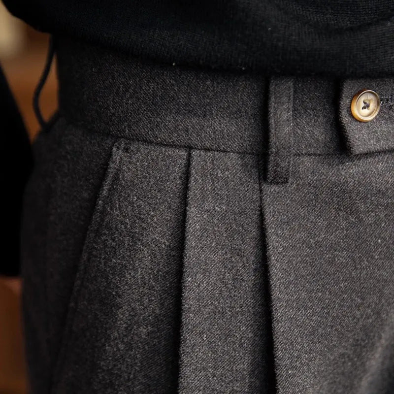 Dexter | Wool Trousers Grey High-Waisted Pleated for Men
