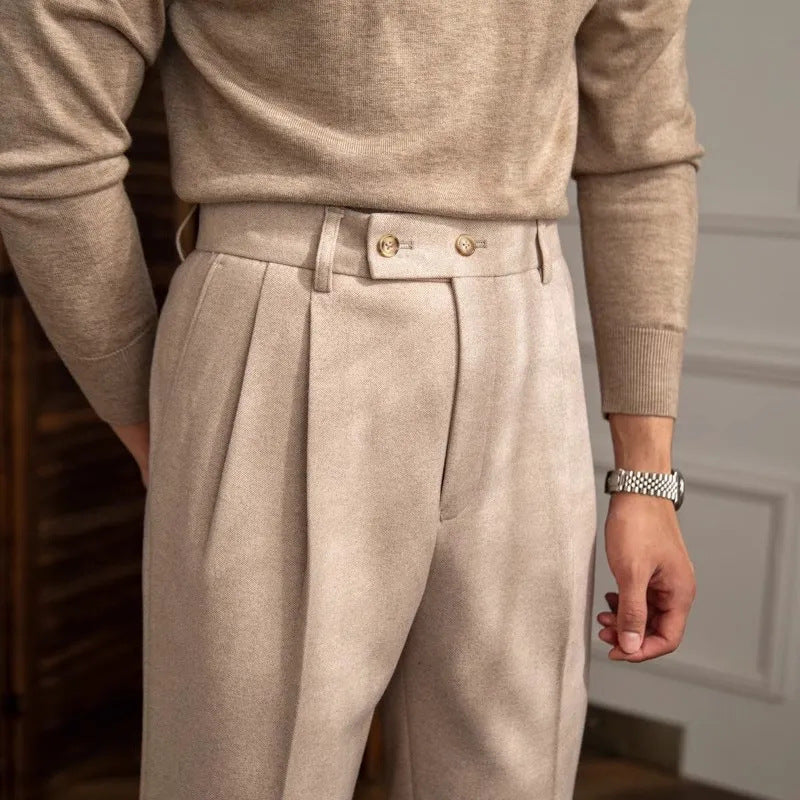 Dexter | Wool Trousers Grey High-Waisted Pleated for Men