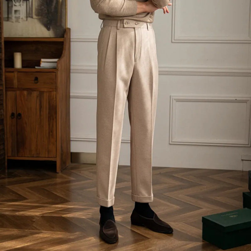 Dexter | Wool Trousers Grey High-Waisted Pleated for Men