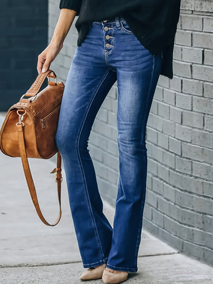 Lillian | Flared Jeans Blue Denim High-Waist Button-Front for Women