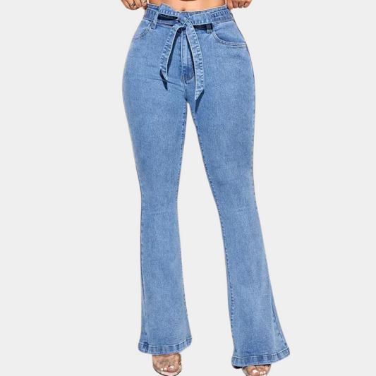 Esme | Flared Jeans Light Blue Denim High-Waist Belted for Women
