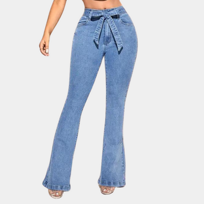 Esme | Flared Jeans Light Blue Denim High-Waist Belted for Women