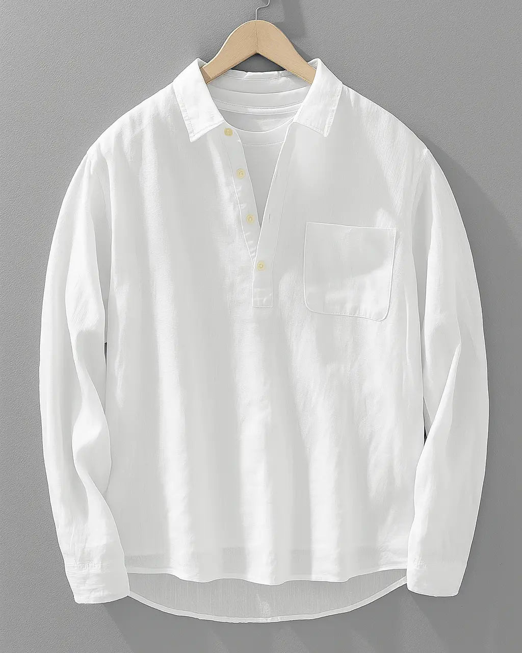 Alastair | Popover Shirt Navy Cotton-Linen Relaxed Fit for Men