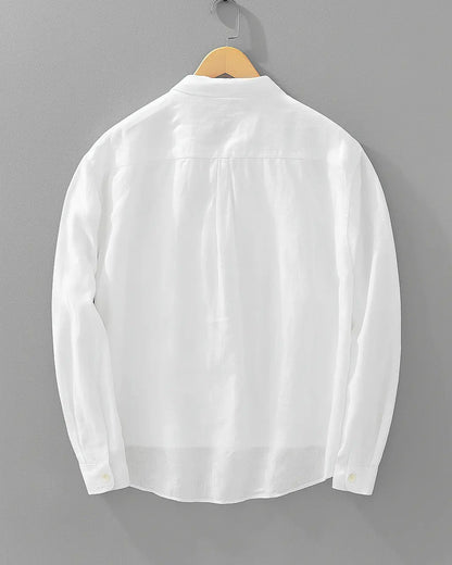 Alastair | Popover Shirt Navy Cotton-Linen Relaxed Fit for Men