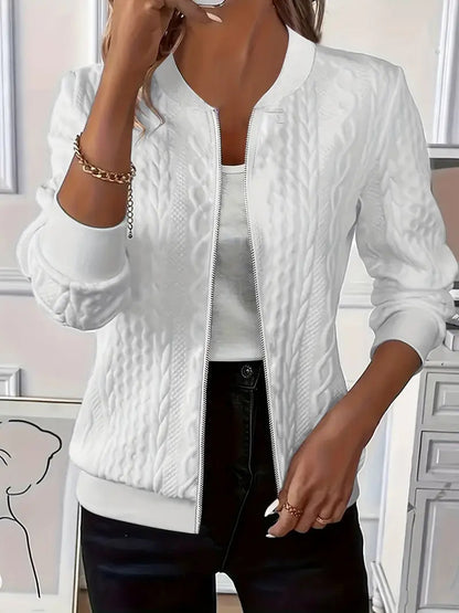 Phoebe | Bomber Jacket White Cable-Knit Zip-Up for Women