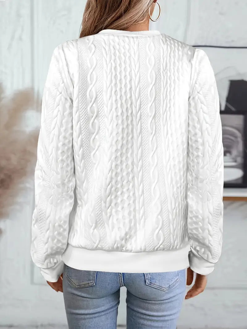 Phoebe | Bomber Jacket White Cable-Knit Zip-Up for Women