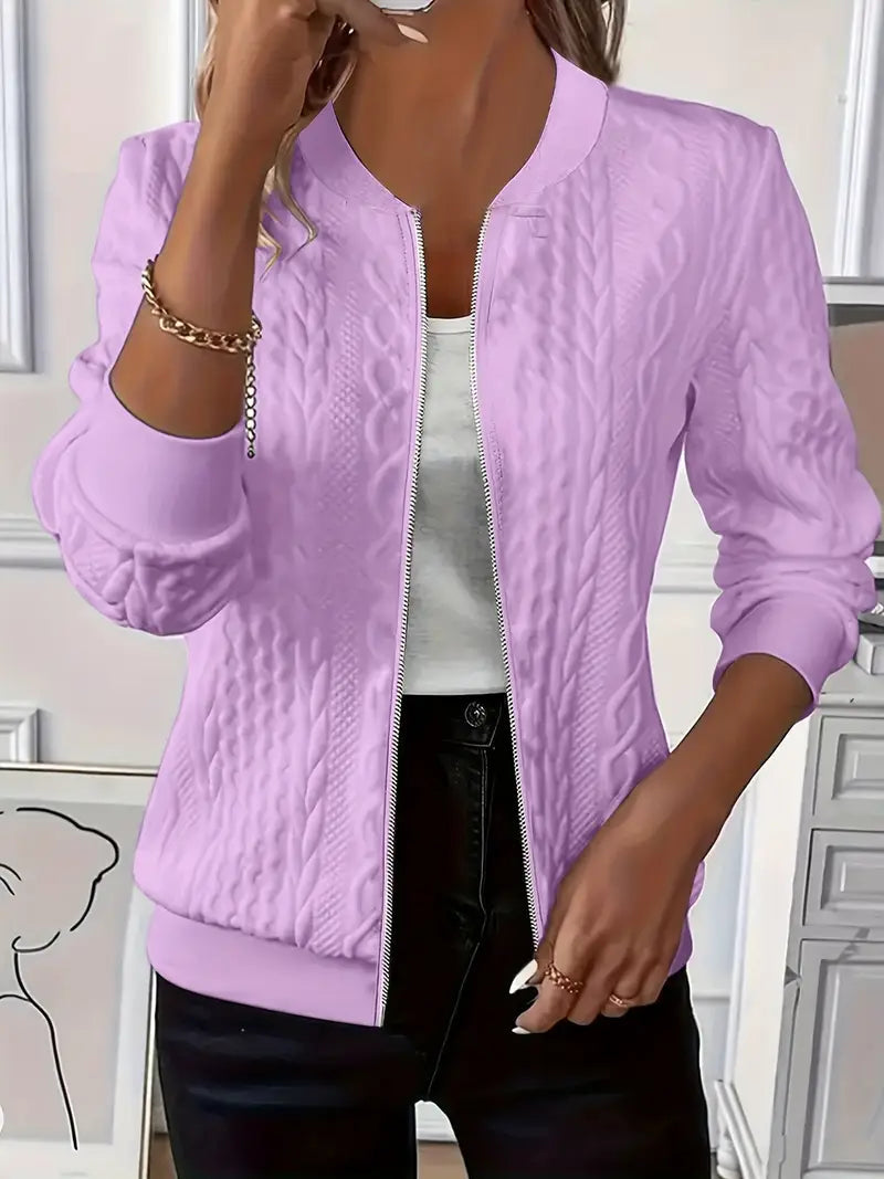 Phoebe | Bomber Jacket White Cable-Knit Zip-Up for Women