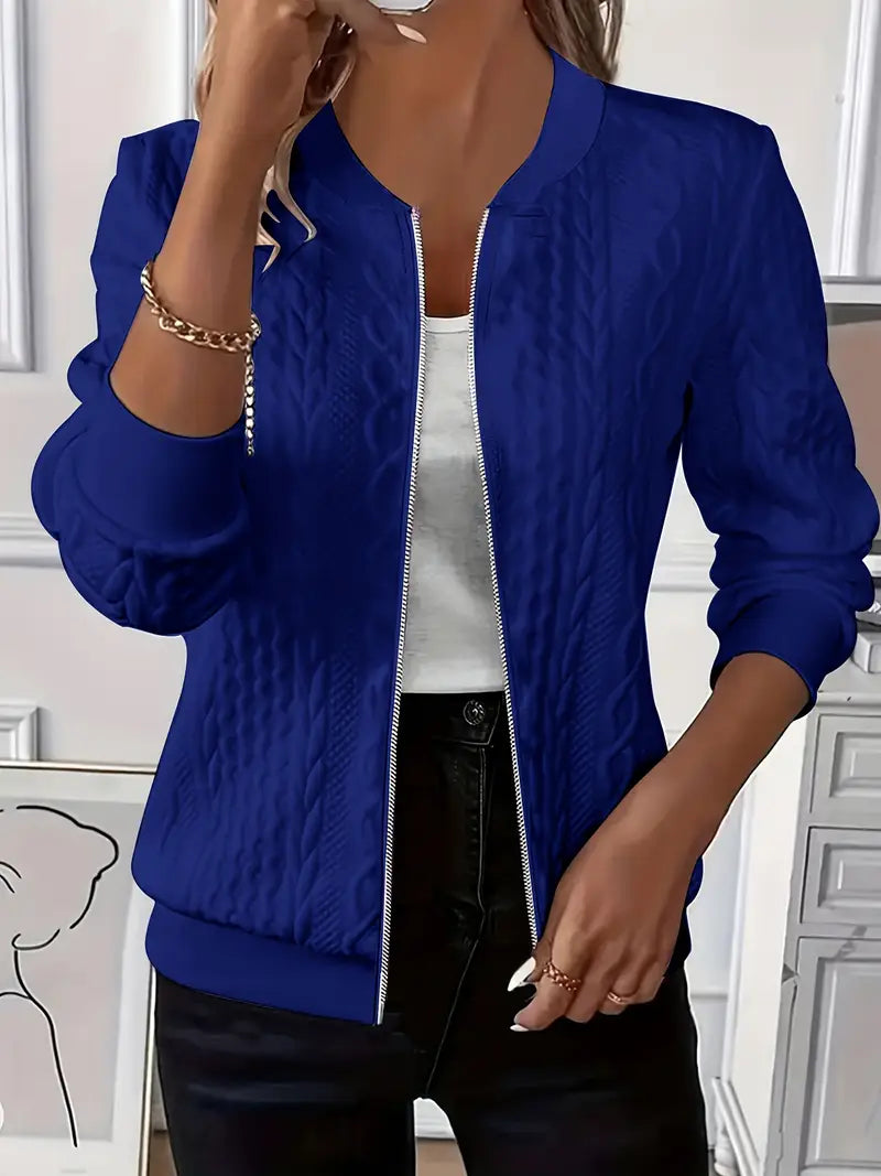 Phoebe | Bomber Jacket White Cable-Knit Zip-Up for Women