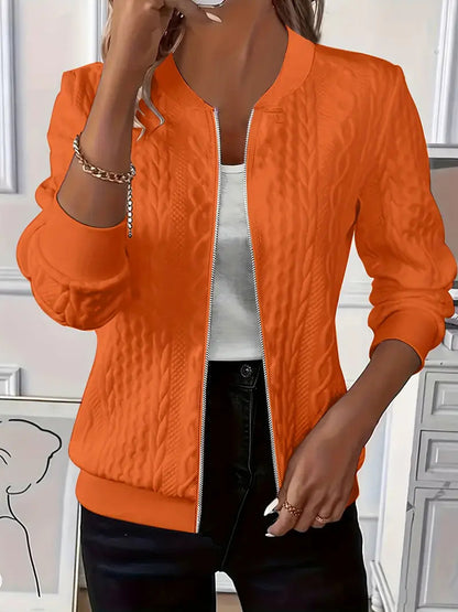 Phoebe | Bomber Jacket White Cable-Knit Zip-Up for Women