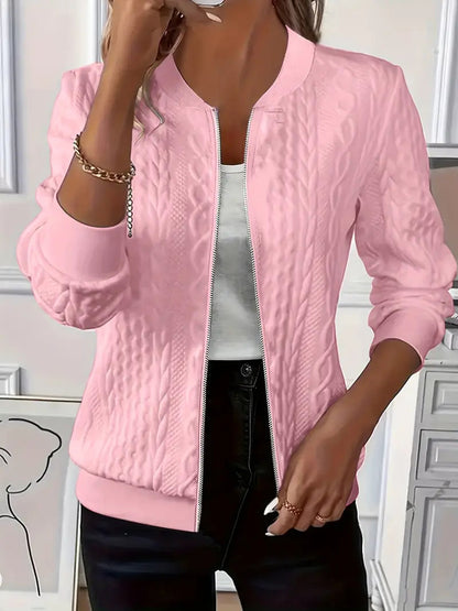 Phoebe | Bomber Jacket White Cable-Knit Zip-Up for Women