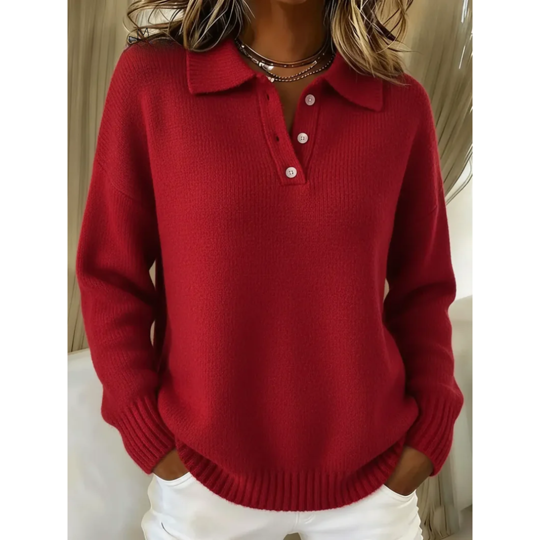Bridget | Polo Neck Knit Sweater Sky Blue Wool-Blend Button for Women