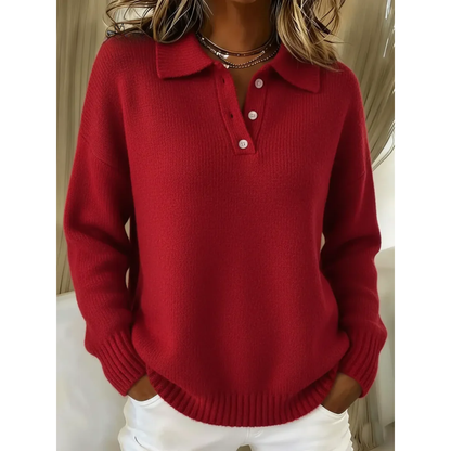 Bridget | Polo Neck Knit Sweater Sky Blue Wool-Blend Button for Women