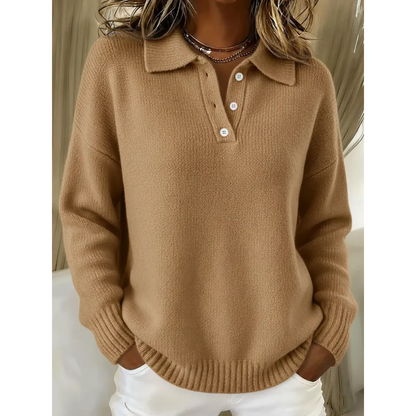 Bridget | Polo Neck Knit Sweater Sky Blue Wool-Blend Button for Women