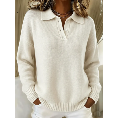 Bridget | Polo Neck Knit Sweater Sky Blue Wool-Blend Button for Women