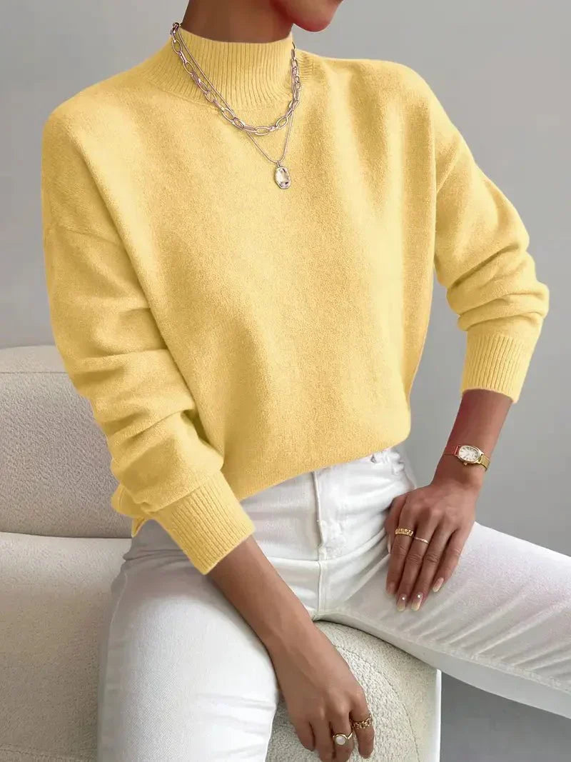 Phoebe | Knitted Sweater White Mock Neck Long Sleeve Regular Fit for Women
