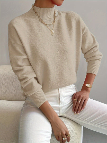 Phoebe | Knitted Sweater White Mock Neck Long Sleeve Regular Fit for Women
