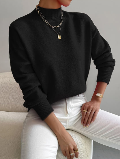 Phoebe | Knitted Sweater White Mock Neck Long Sleeve Regular Fit for Women