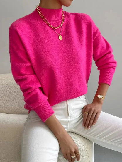 Phoebe | Knitted Sweater White Mock Neck Long Sleeve Regular Fit for Women