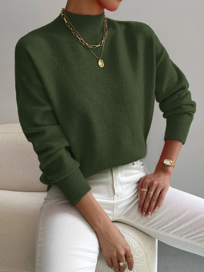 Phoebe | Knitted Sweater White Mock Neck Long Sleeve Regular Fit for Women