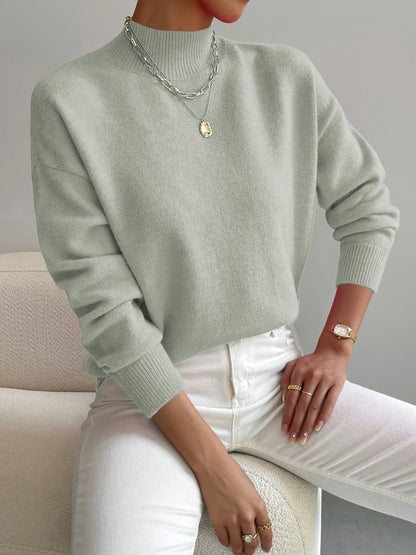 Phoebe | Knitted Sweater White Mock Neck Long Sleeve Regular Fit for Women