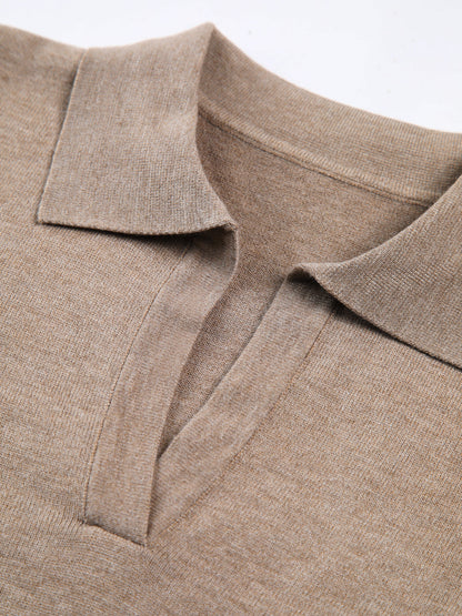 Elmira | Long Sleeve Sweater Mocha Knit Polo Collar for Women