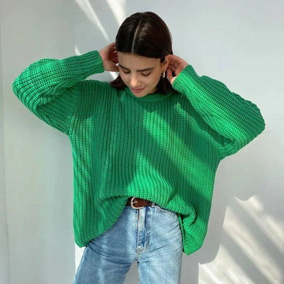 Clementine | Chunky Knit Sweater Pink Round Neck Oversized for Women