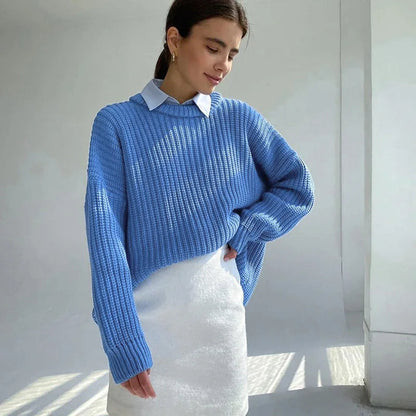 Clementine | Chunky Knit Sweater Pink Round Neck Oversized for Women