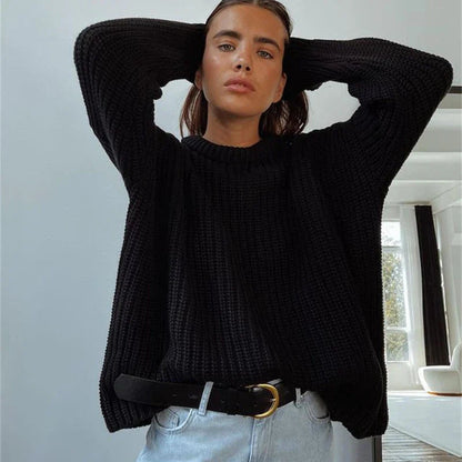 Clementine | Chunky Knit Sweater Pink Round Neck Oversized for Women