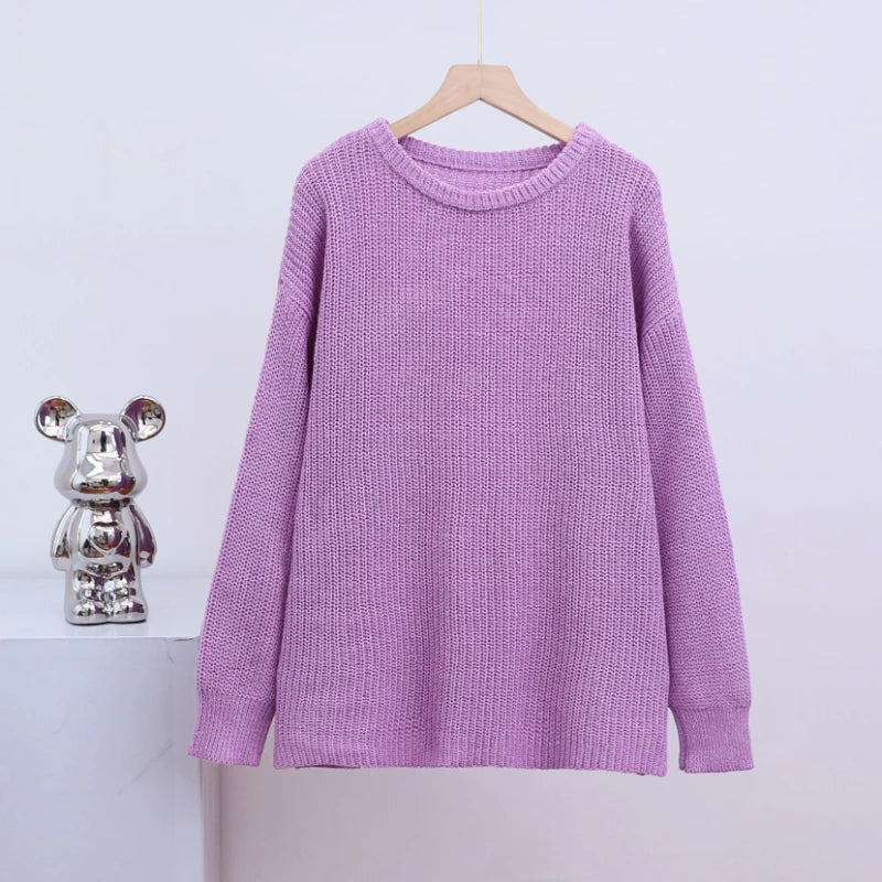 Clementine | Chunky Knit Sweater Pink Round Neck Oversized for Women