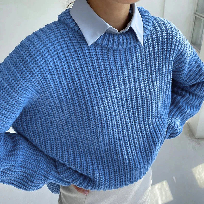 Clementine | Chunky Knit Sweater Pink Round Neck Oversized for Women