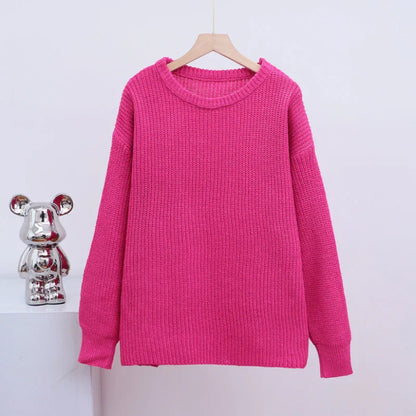 Clementine | Chunky Knit Sweater Pink Round Neck Oversized for Women