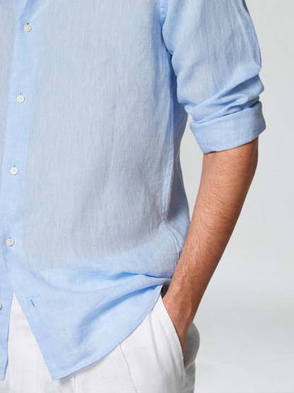 George | Linen Shirt Sky Blue Long Sleeve Slim Fit for Men