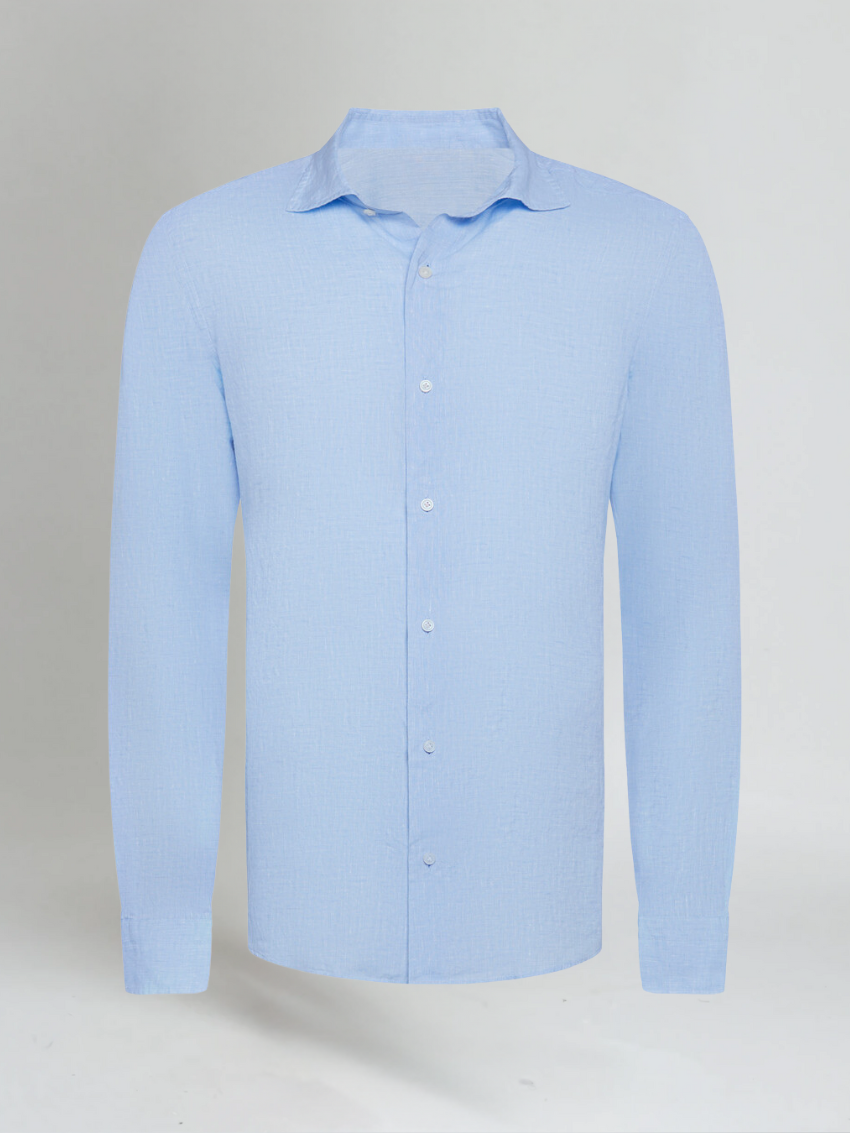 George | Linen Shirt Sky Blue Long Sleeve Slim Fit for Men