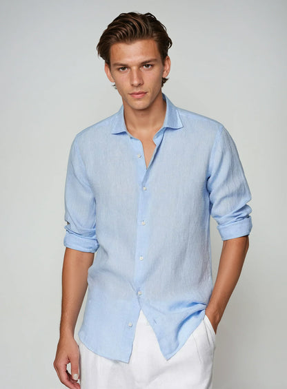 George | Linen Shirt Sky Blue Long Sleeve Slim Fit for Men