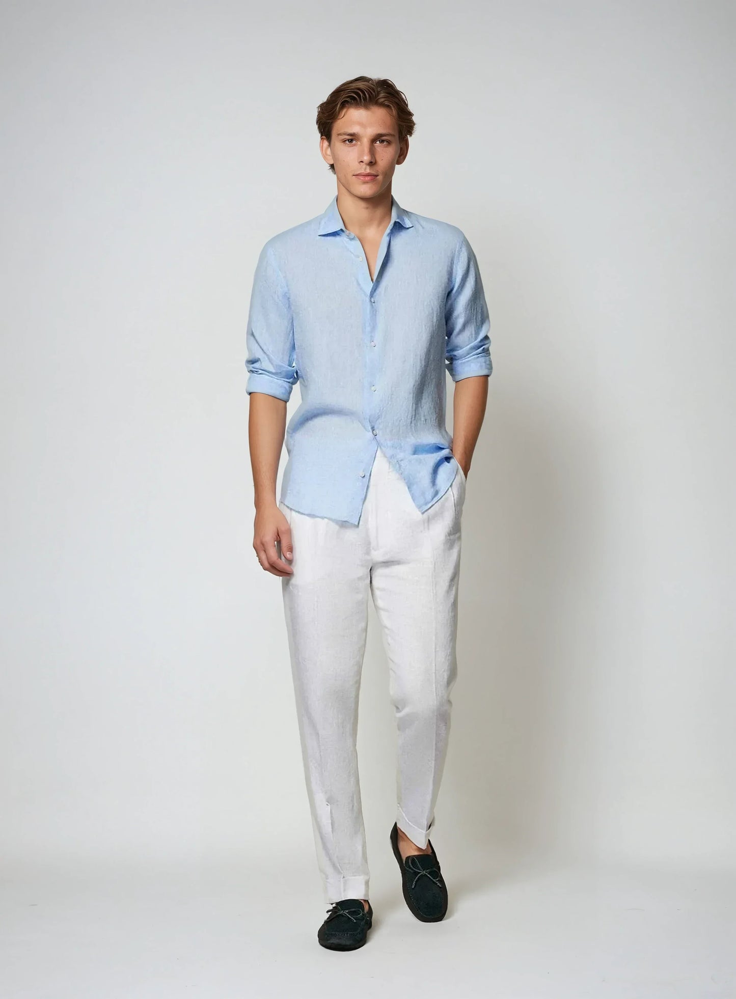 George | Linen Shirt Sky Blue Long Sleeve Slim Fit for Men