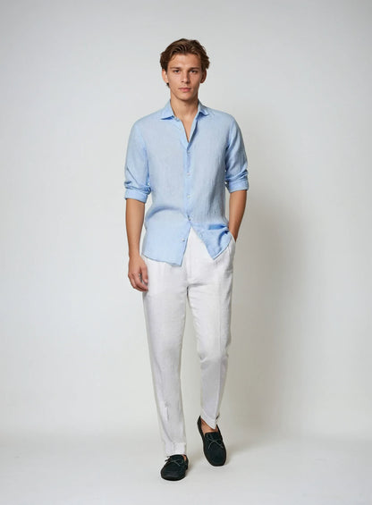 George | Linen Shirt Sky Blue Long Sleeve Slim Fit for Men