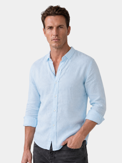 Frederick | Long Sleeve Shirt Light Blue Polyester Linen-Look for Men