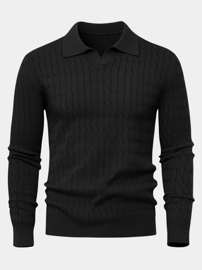 Nigel | Polo Sweater Black Cable Knit Loose Fit for Men
