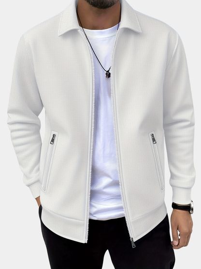 Lachlan | Zip-Up Jacket White Waffle Knit Collared for Men