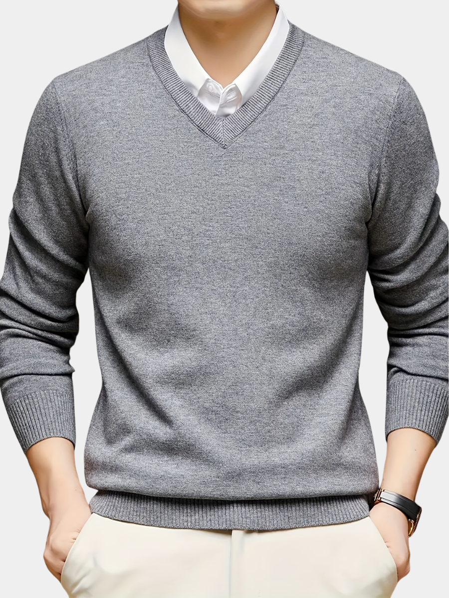 Callum | V-Neck Sweater Grey Knit Long Sleeve for Men