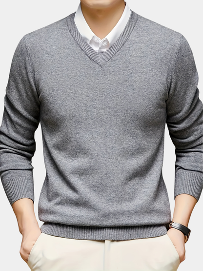 Callum | V-Neck Sweater Grey Knit Long Sleeve for Men