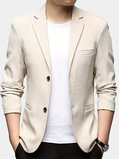 Monty | Blazer Beige Linen-Look Textured Single-Breasted for Men