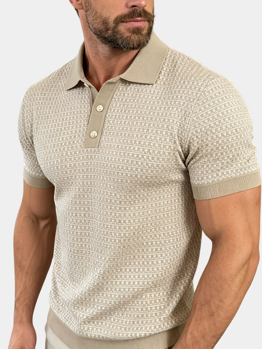 Gilbert | Knit Polo Shirt Beige Cotton Textured Short Sleeve for Men