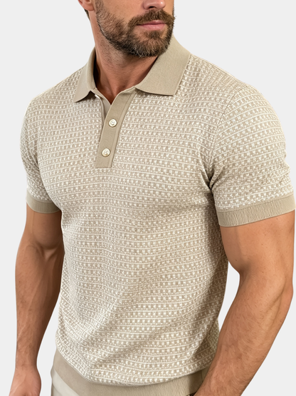 Gilbert | Knit Polo Shirt Beige Cotton Textured Short Sleeve for Men
