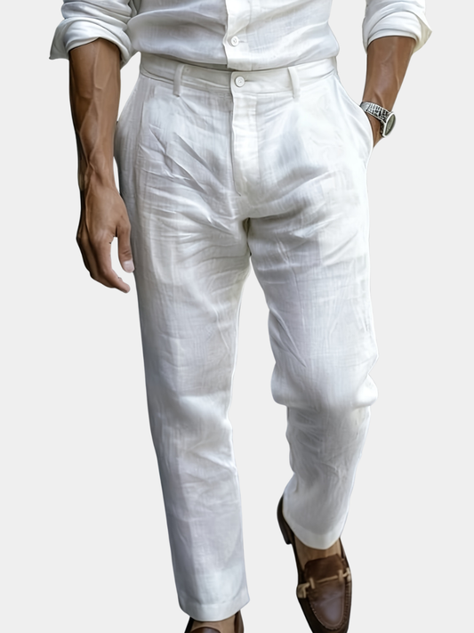 Edmund | Straight-Leg Trousers White Linen Side Pockets for Men