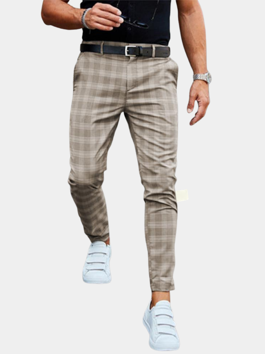 Inigo | Chino Trousers Taupe Check Slim Fit for Men