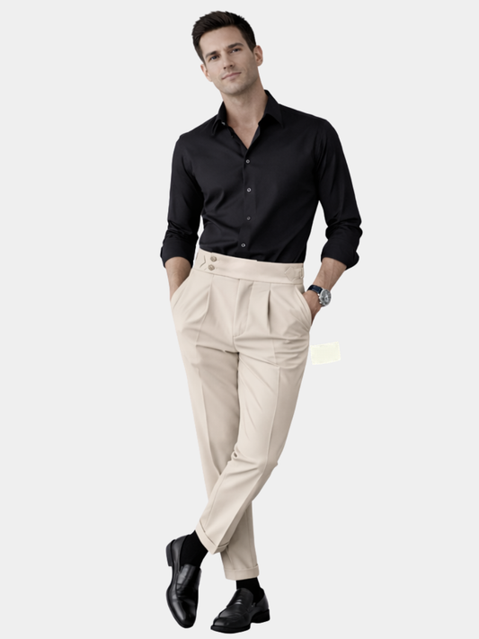 Humphrey | High-Waisted Trousers Cream Cotton Pleated for Men
